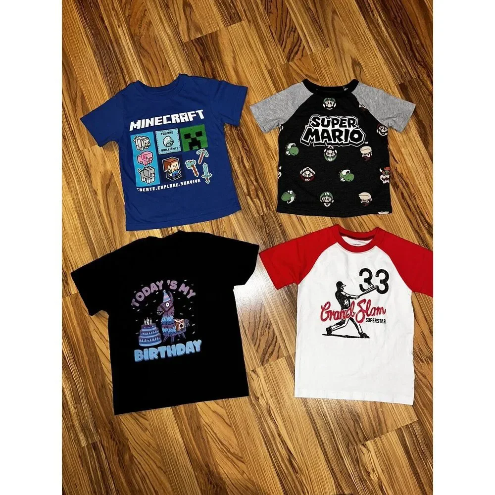 Carter's Fortnite Minecraft Jumping Beans Super Mario Boys Shirts Sz‎ 4 Lot of 4